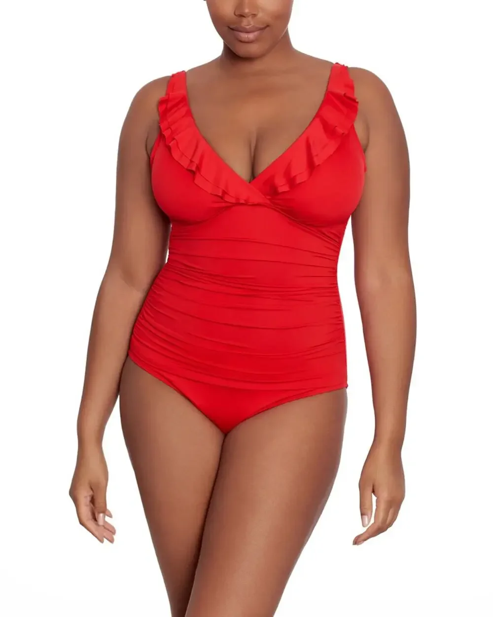 Lauren Ralph Lauren Women's Ruffle One Piece Swimsuit In Red